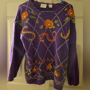 Needles And Yarn Women's Vintage Purple Floral Knit Sweater Small Flaw See Photo